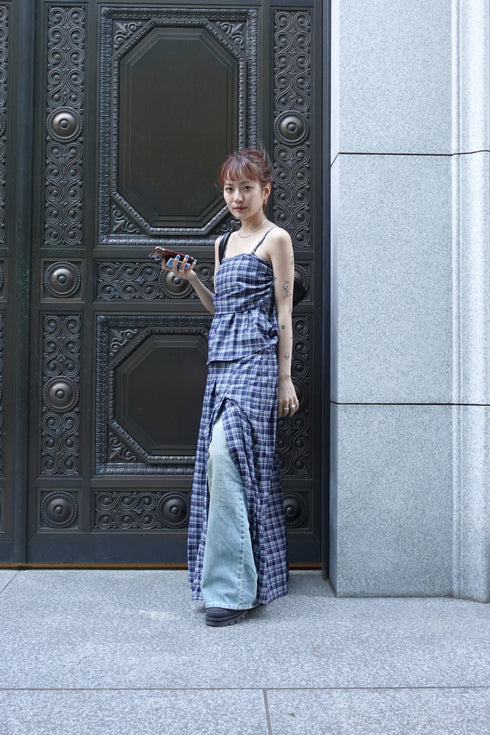 チェックスリットボタンスカート